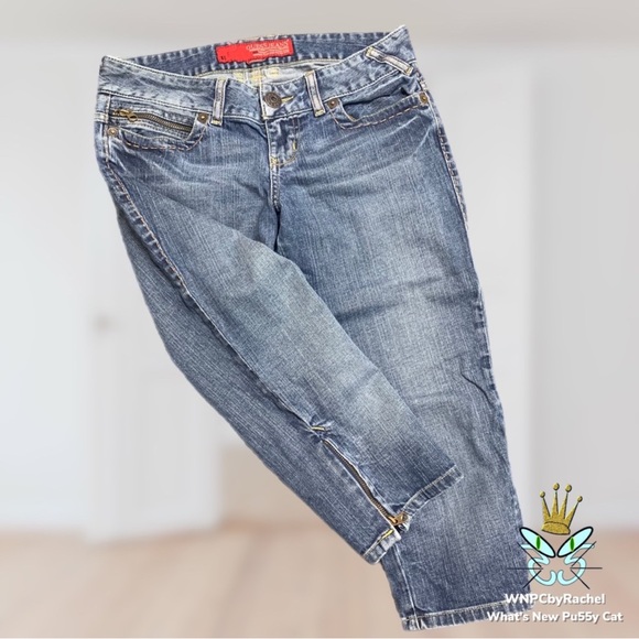 Y2K Guess Jeans Zipper Leg Capris Antique Wash, Size 28 - Picture 2 of 12